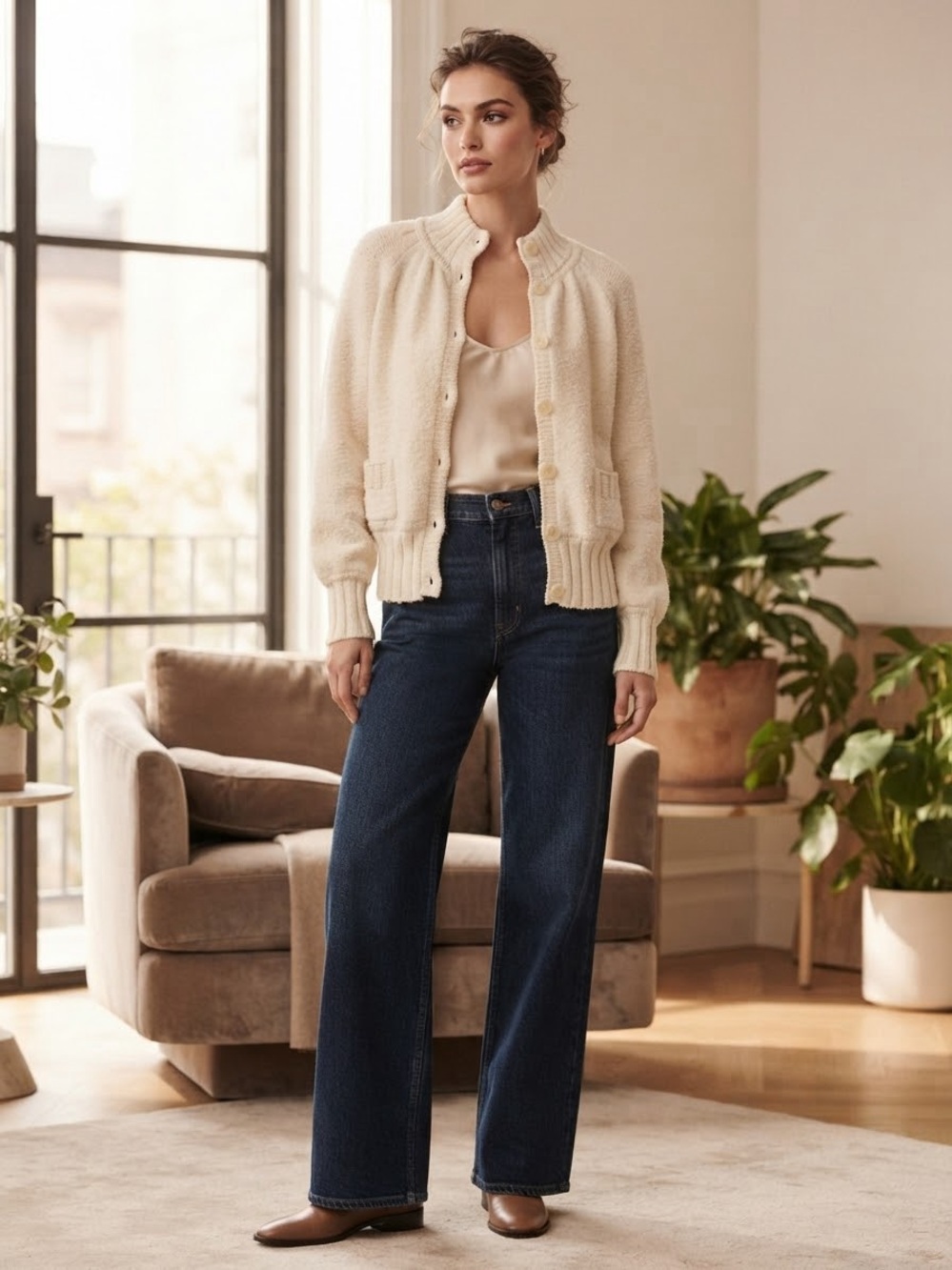 Moda International Victoria's Secret Wool Blend Cream Cardigan Pocket Size M